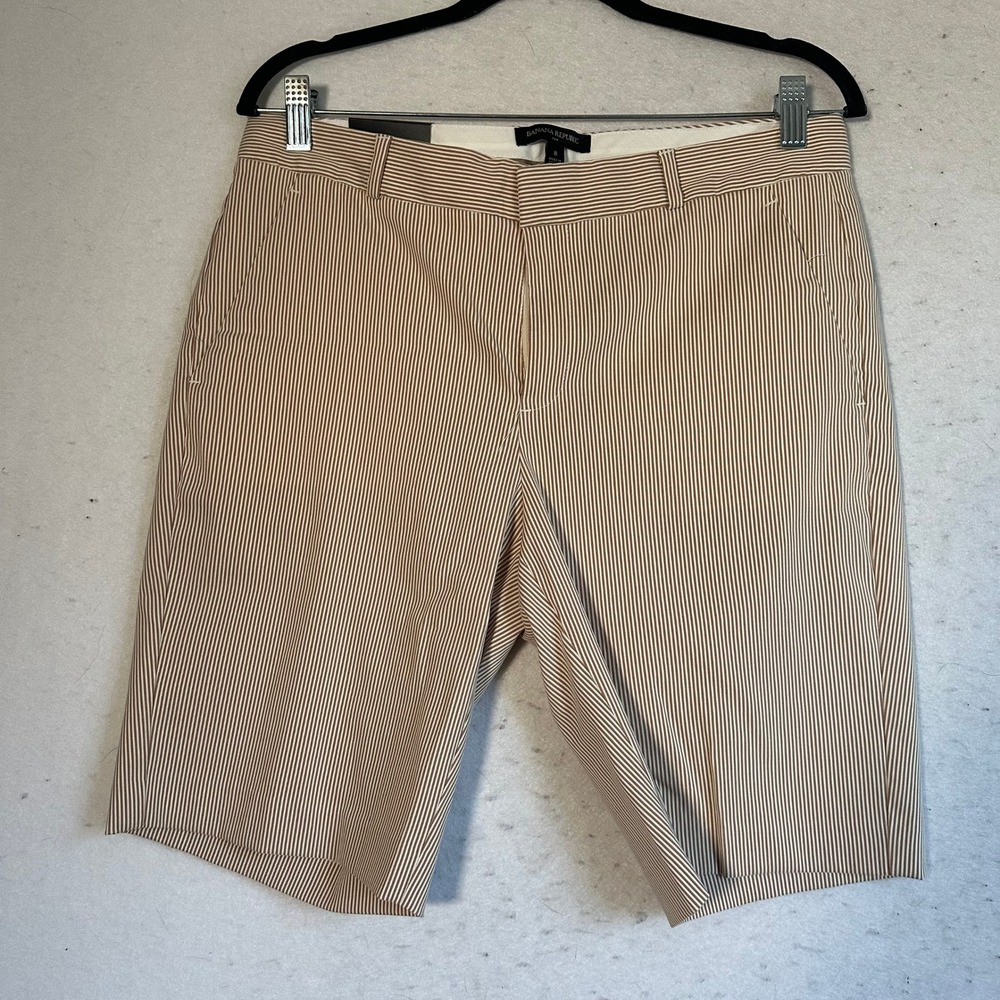 Banana Republic Womens Brown White Striped 10 Inch Shorts NWT 8 neutral